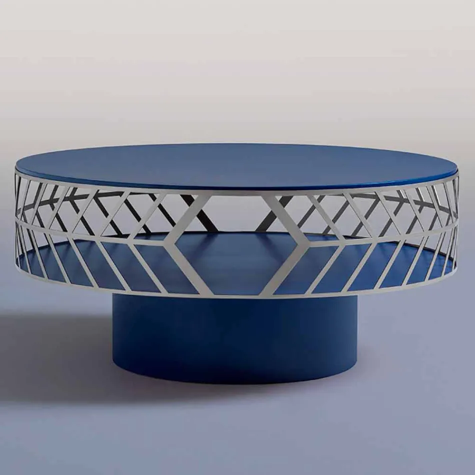 Mesa de centro moderna de design baixo azul ou cor de vinho com anel - Lok Viadurini