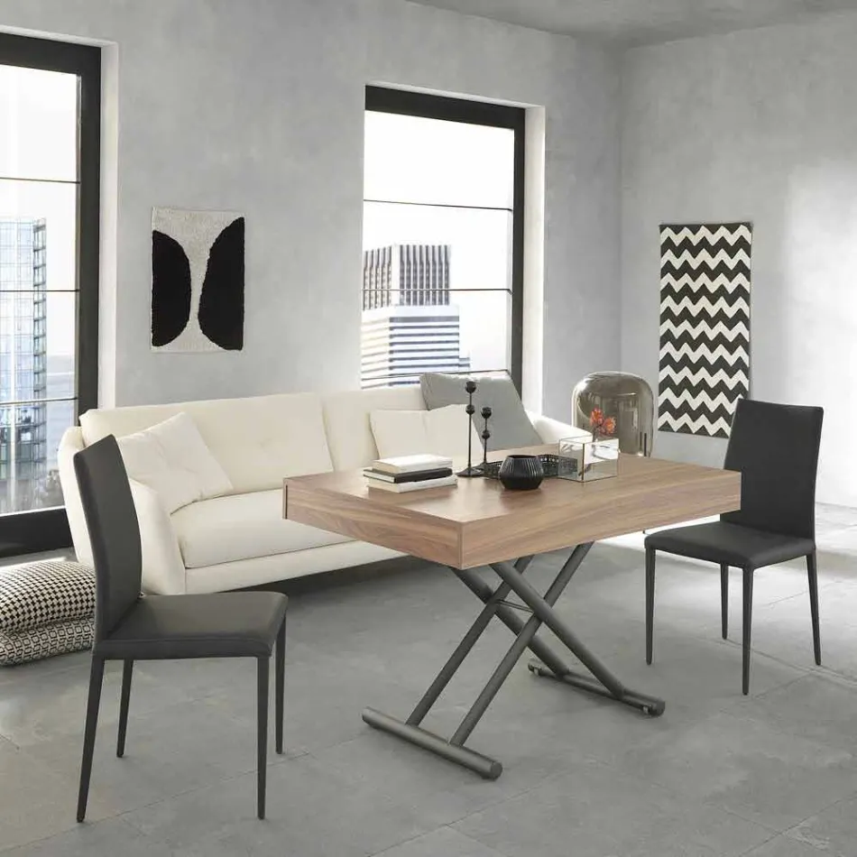 Mesa de centro transformável moderna em madeira e metal made in Italy - Fabio Viadurini
