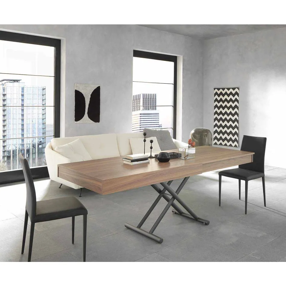 Mesa de centro transformável moderna em madeira e metal made in Italy - Fabio Viadurini