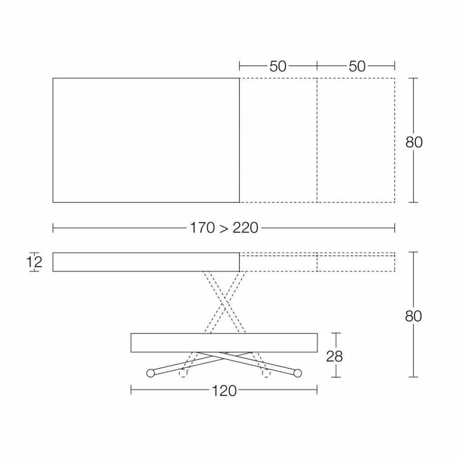 Mesa de centro transformável moderna em madeira e metal made in Italy - Fabio Viadurini