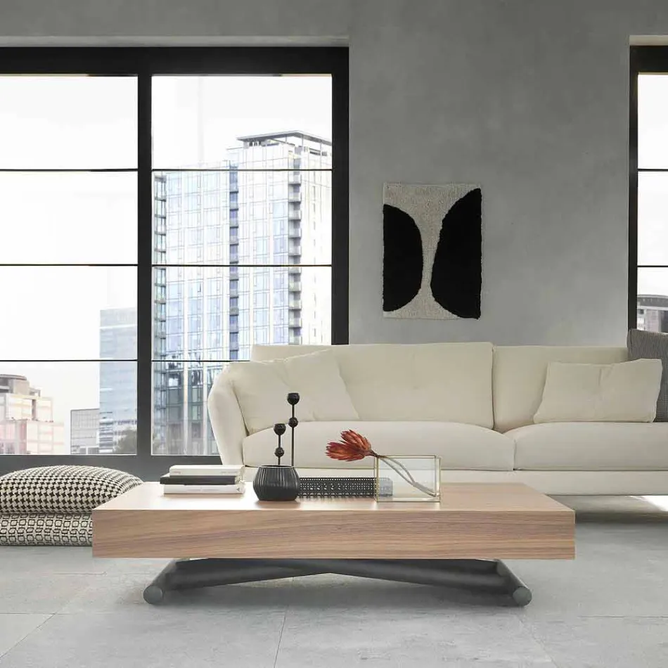 Mesa de centro transformável moderna em madeira e metal made in Italy - Fabio Viadurini