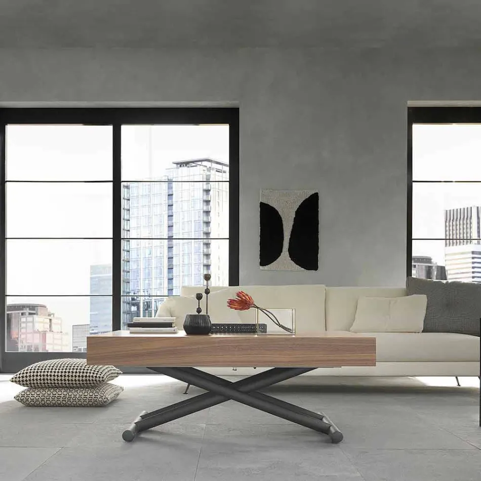 Mesa de centro transformável moderna em madeira e metal made in Italy - Fabio Viadurini