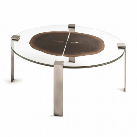 Mesa de centro alta oval moderna de vidro e madeira Buck 2 top Viadurini