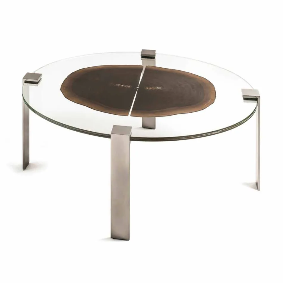 Mesa de centro alta oval moderna de vidro e madeira Buck 2 top Viadurini