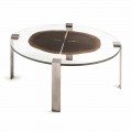 Mesa de centro oval Buck 2, com tampo em vidro e madeira, design moderno