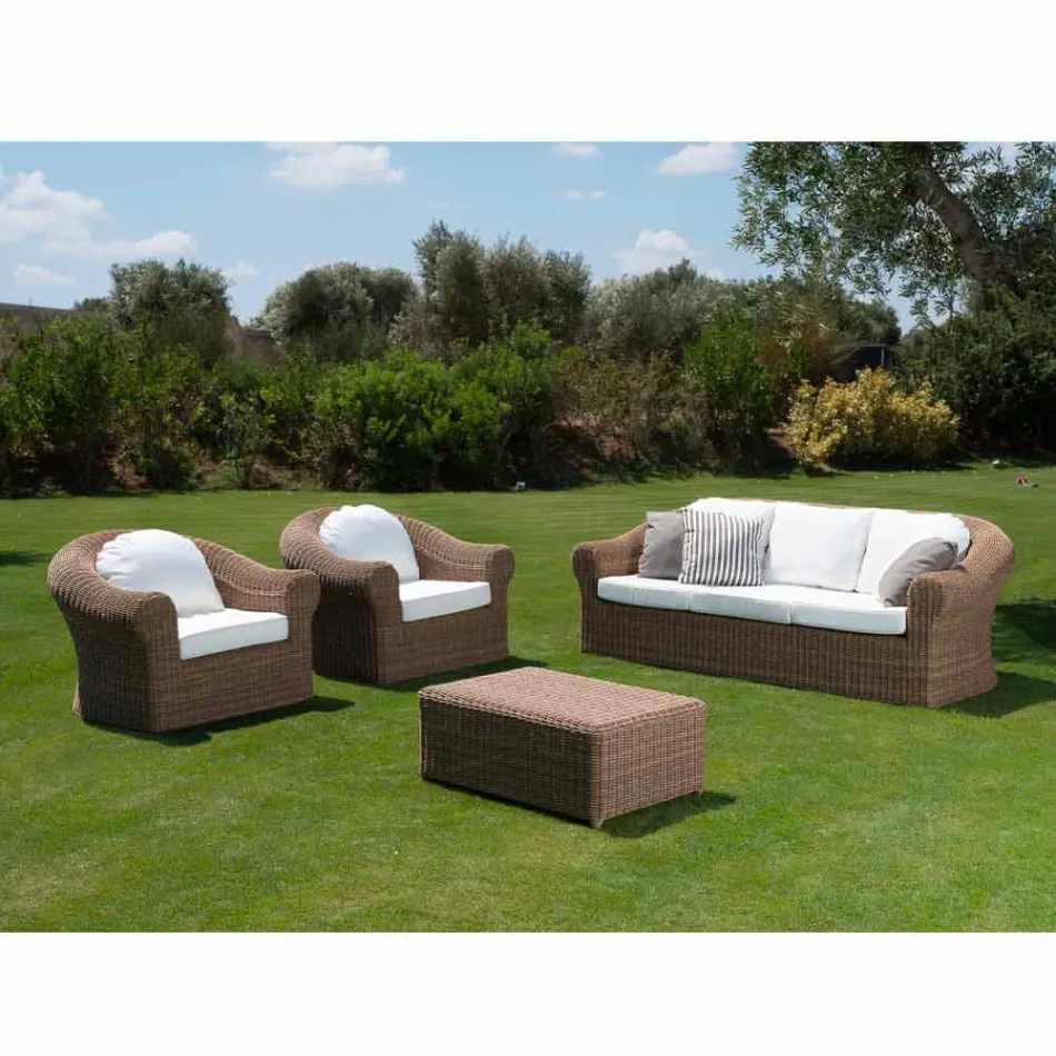 Mesa de centro de jardim em vime sintético tecido - Yves Viadurini