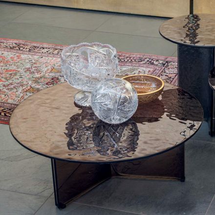 Mesa de centro redonda de vidro para sala Design 3 tamanhos - Imolao Viadurini