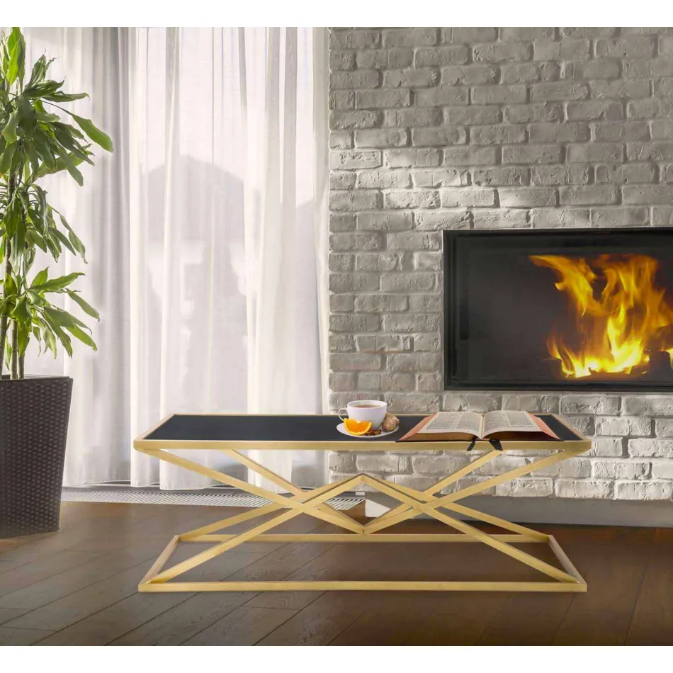 Mesa de centro retangular de design moderno em ferro e vidro - Maggie Viadurini