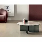 Mesa de centro redonda com tampo de cerâmica e pernas de vidro fumê - Aleatória Viadurini