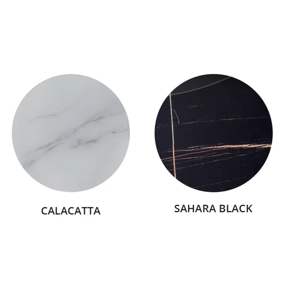 Mesa de Centro Redonda em Luxo Efeito Mármore Metal e Vidro - Magali Viadurini