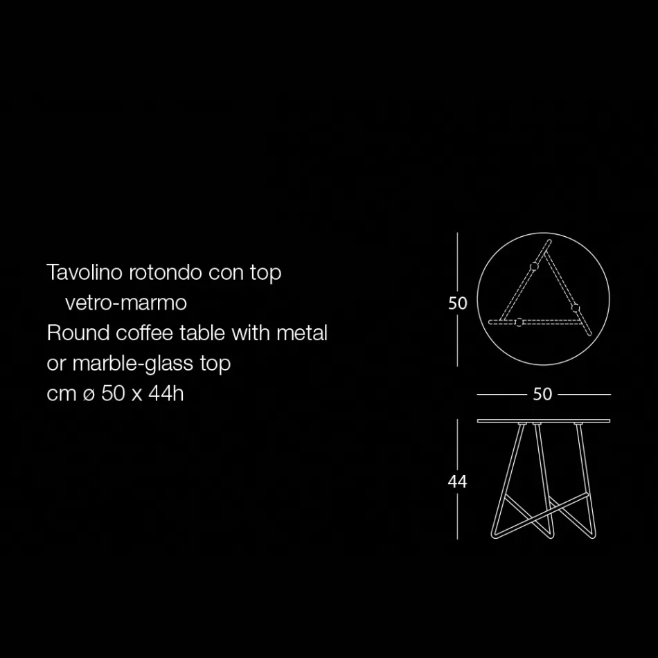 Mesa de Centro Redonda em Luxo Efeito Mármore Metal e Vidro - Magali Viadurini