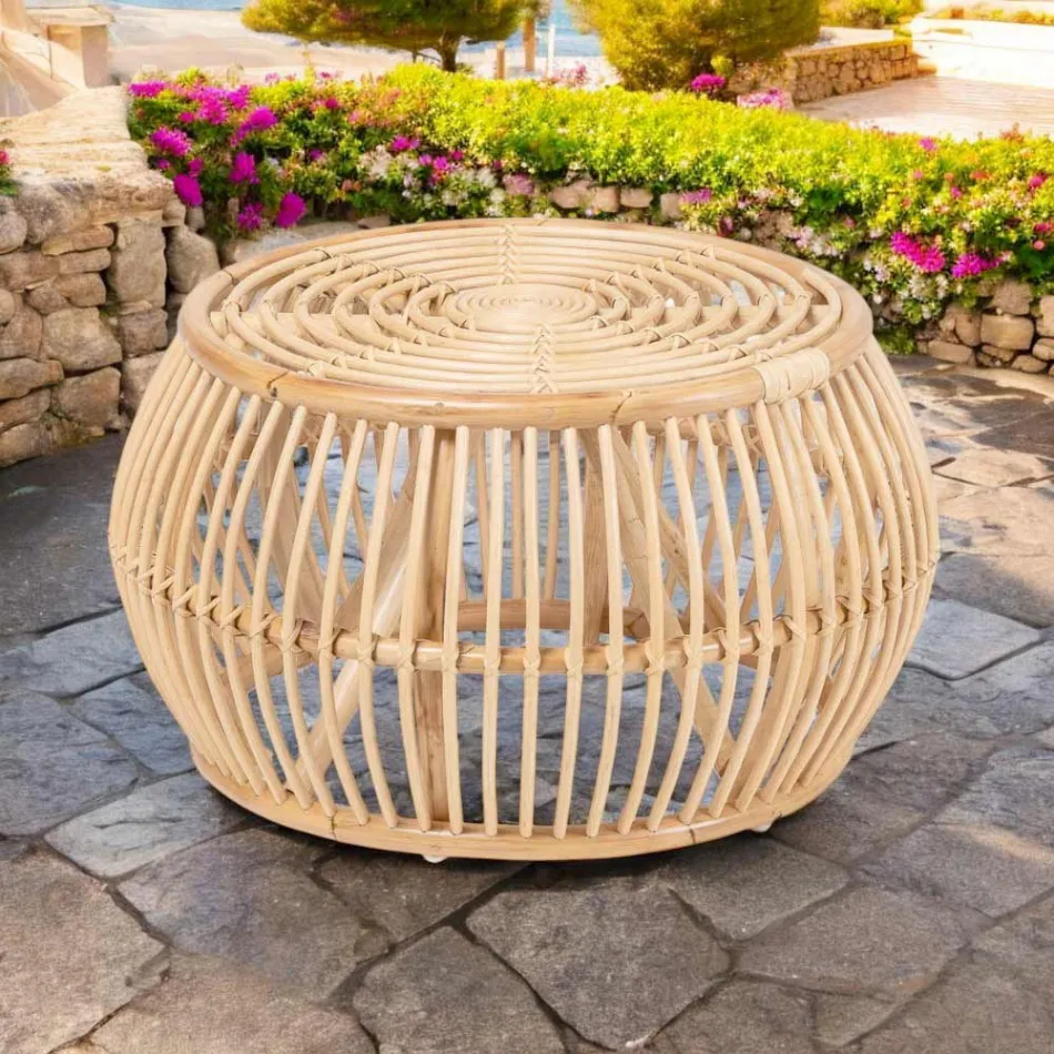 Mesa de centro ao ar livre em rattan natural tecido totalmente à mão - Bellaria Viadurini