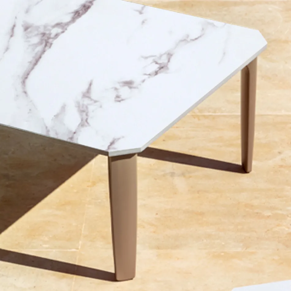 Mesa de centro externa quadrada em alumínio e grés de alta qualidade - Filomena Viadurini