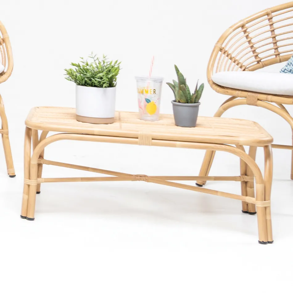 Mesa de centro de jardim em tecelagem de alumínio e polirattan - Ellide Viadurini