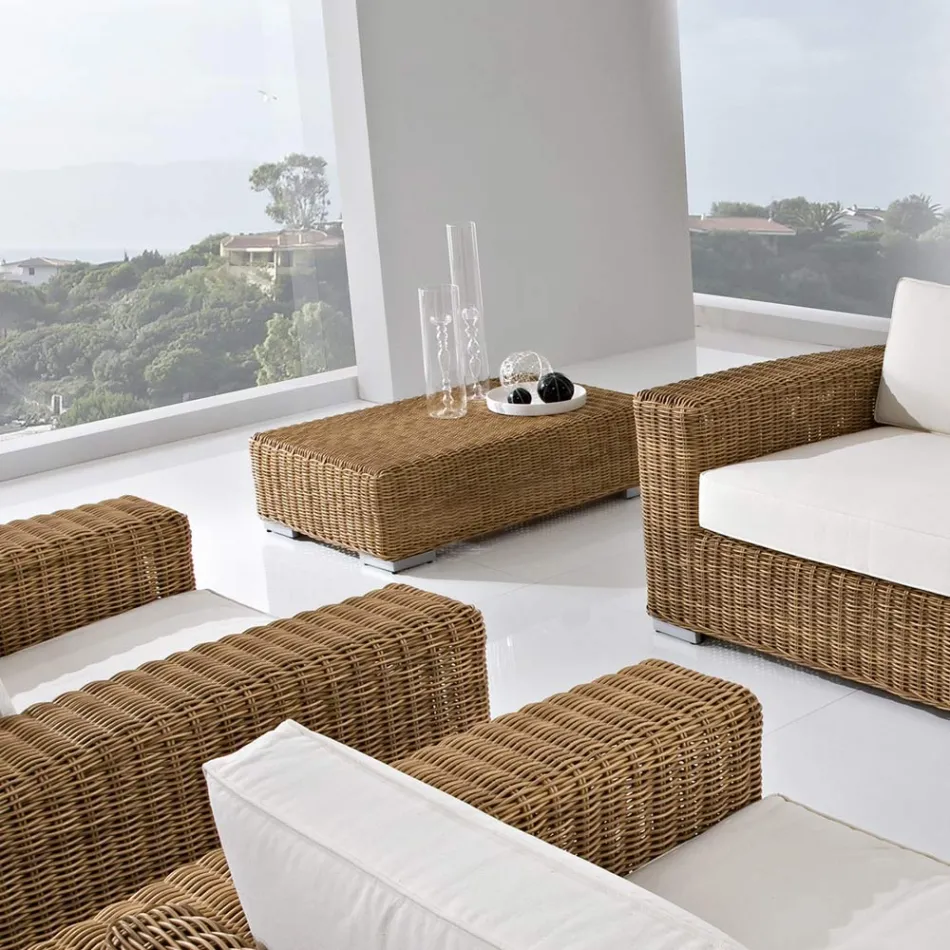 Mesa de centro de jardim em polyrattan tecido à mão - Yoko Viadurini