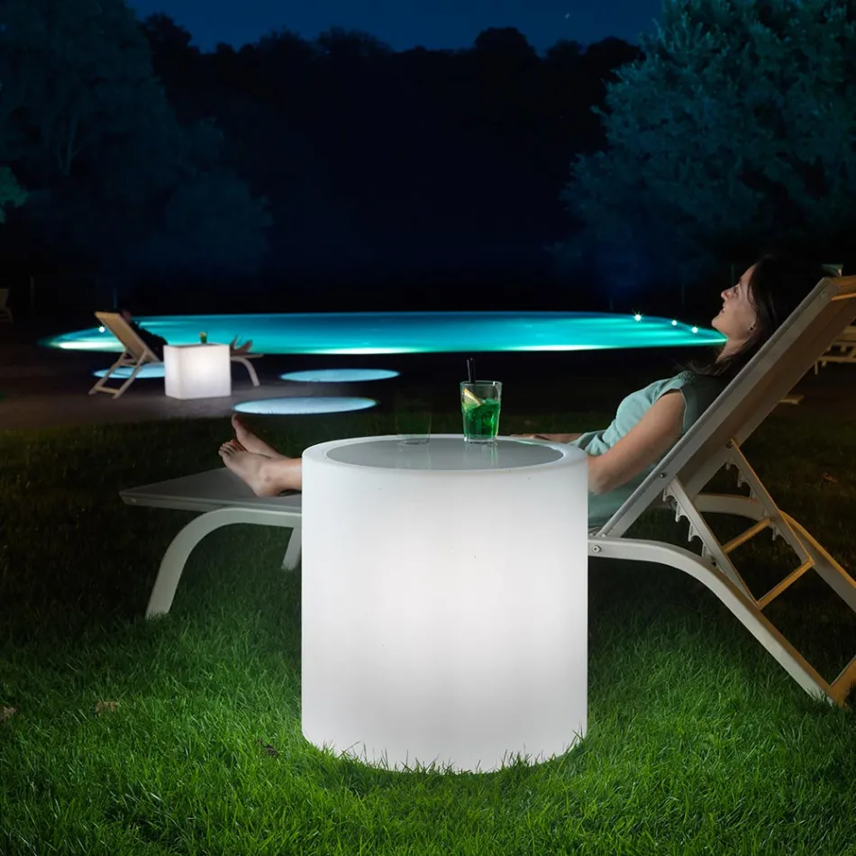 Derti - Mesa de jardim iluminada em polietileno perolado, fabricada na Itália. Viadurini