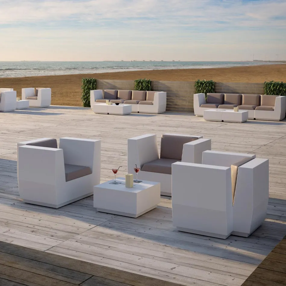 Mesa de Centro Quadrada de Jardim em Polietileno Fabricado na Itália - Macau Viadurini