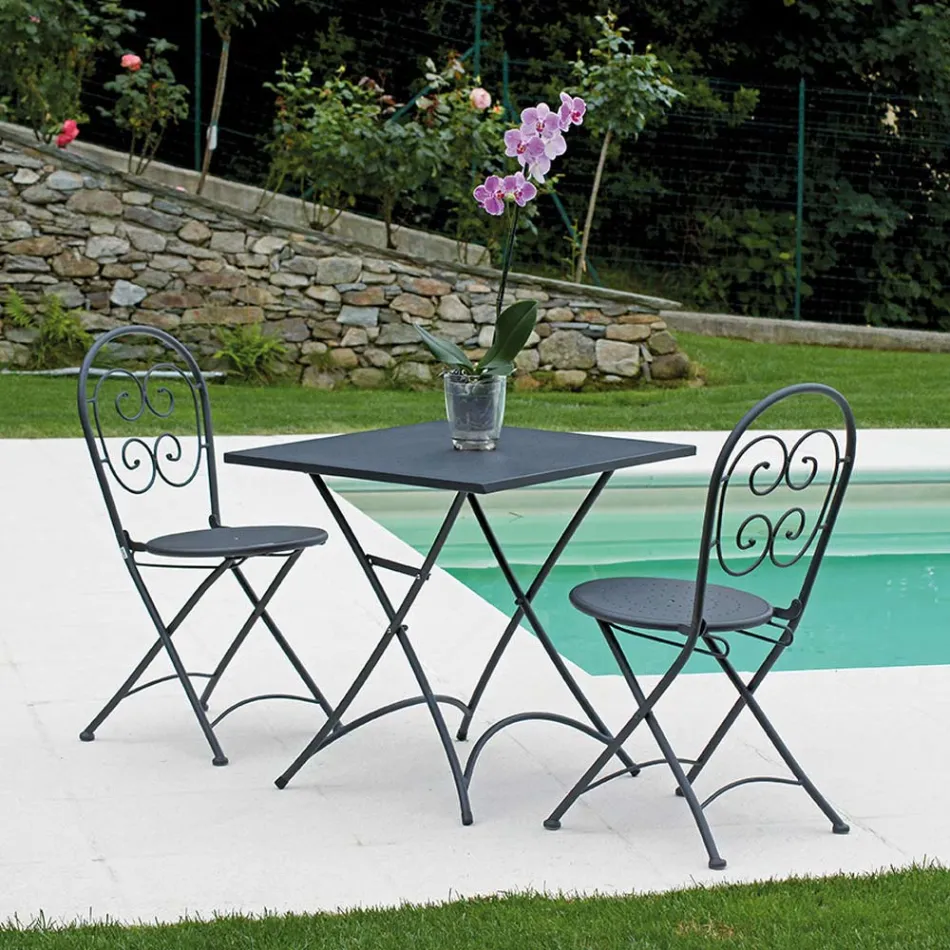 Mesa de centro de jardim quadrada dobrável em ferro cinza antracite - Zoubiba Viadurini