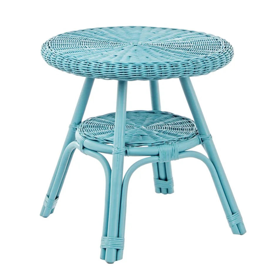 Mesa de centro redonda para jardim em rattan designer, diâmetro 52 cm - Favolizia Viadurini