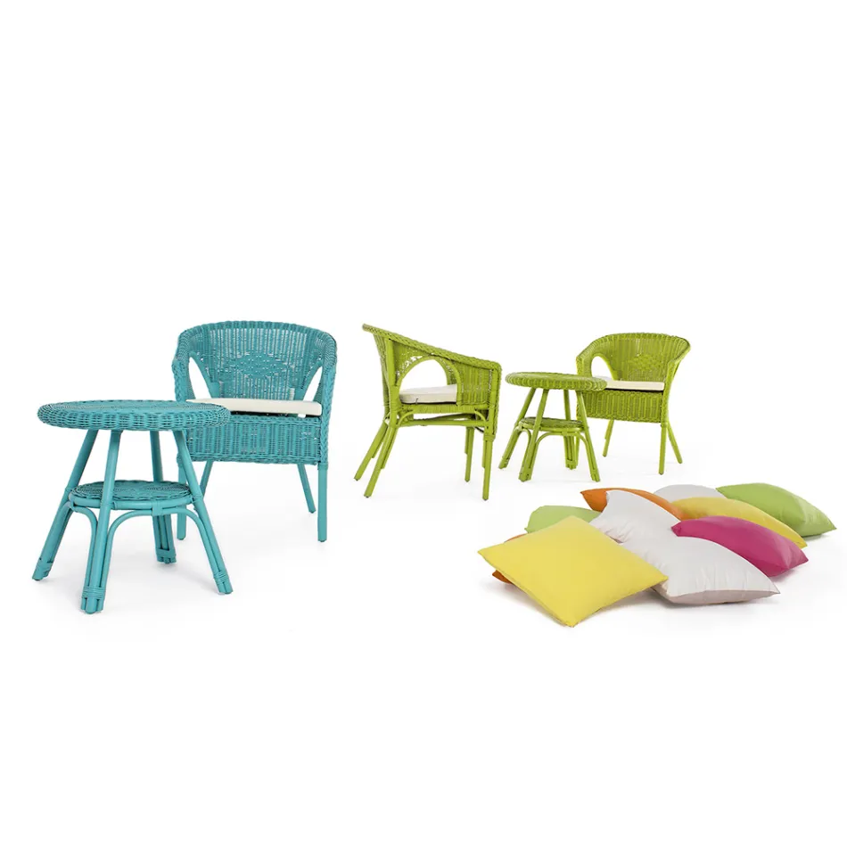 Mesa de centro redonda para jardim em rattan designer, diâmetro 52 cm - Favolizia Viadurini