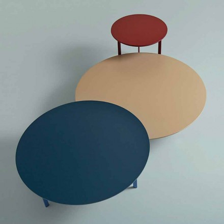 Mesa de Centro de 3 Pernas em Aço e Tampo em Madeira Colorida - Linda Viadurini