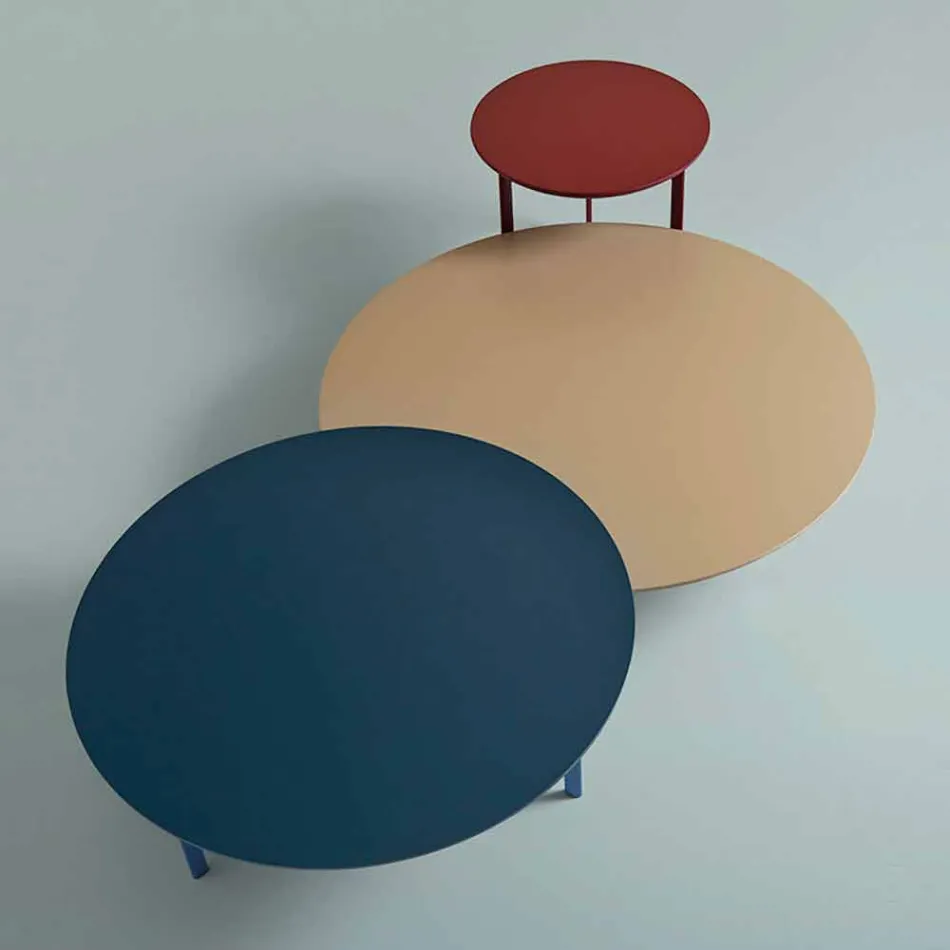 Mesa de Centro de 3 Pernas em Aço e Tampo em Madeira Colorida - Linda Viadurini