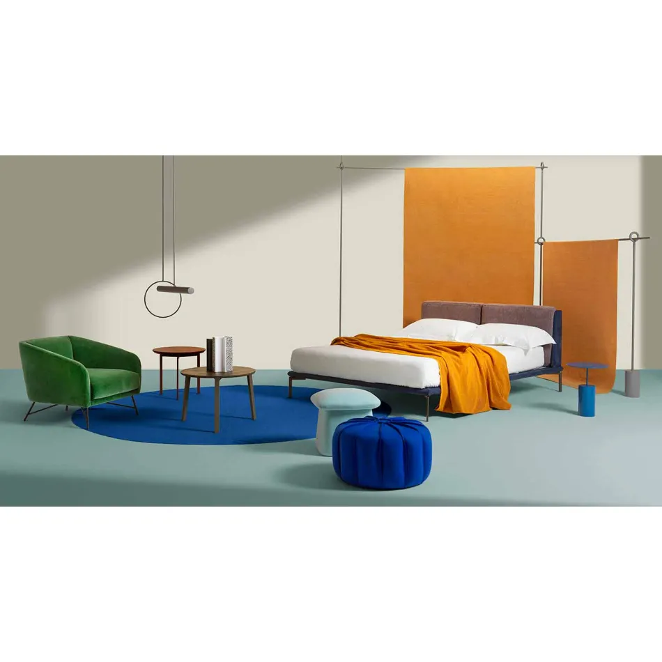 Mesa de Centro de 3 Pernas em Aço e Tampo em Madeira Colorida - Linda Viadurini