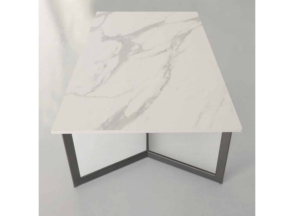 Mesa de centro com efeito de mármore branco Hpl Top Made in Italy - Indio Viadurini