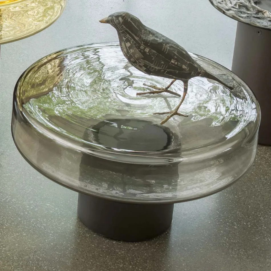 Mesa de centro com tampo de vidro e base de metal Made in Italy - Batulla Viadurini