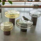 Mesa de Centro com Tampo de Vidro e Base de Metal Made in Italy - Batulla Viadurini