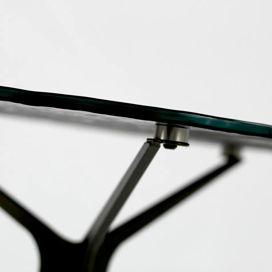 Mesa de centro com tampo redondo de vidro e 3 pés Made in Italy - Siste Viadurini