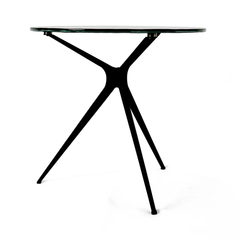 Mesa de centro com tampo redondo de vidro e 3 pés Made in Italy - Siste Viadurini