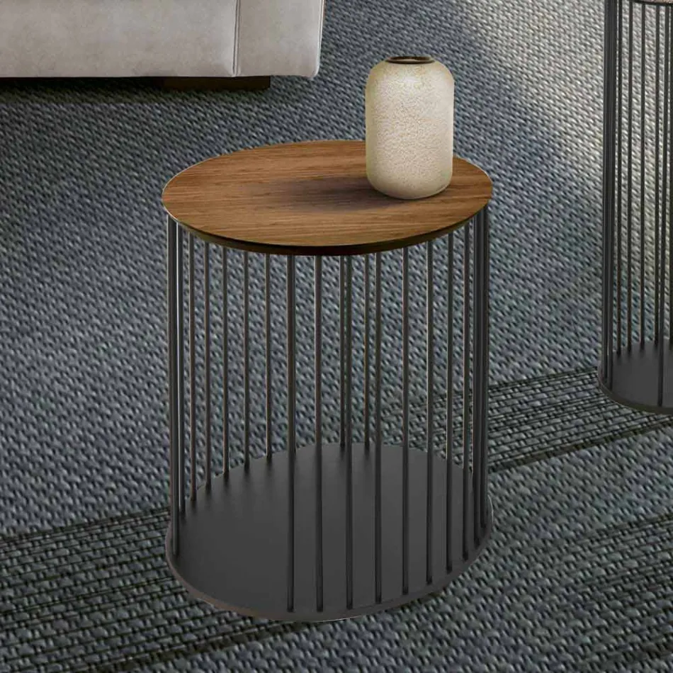 Mesa de centro com tampo redondo de madeira Made in Italy - Montebianco Viadurini