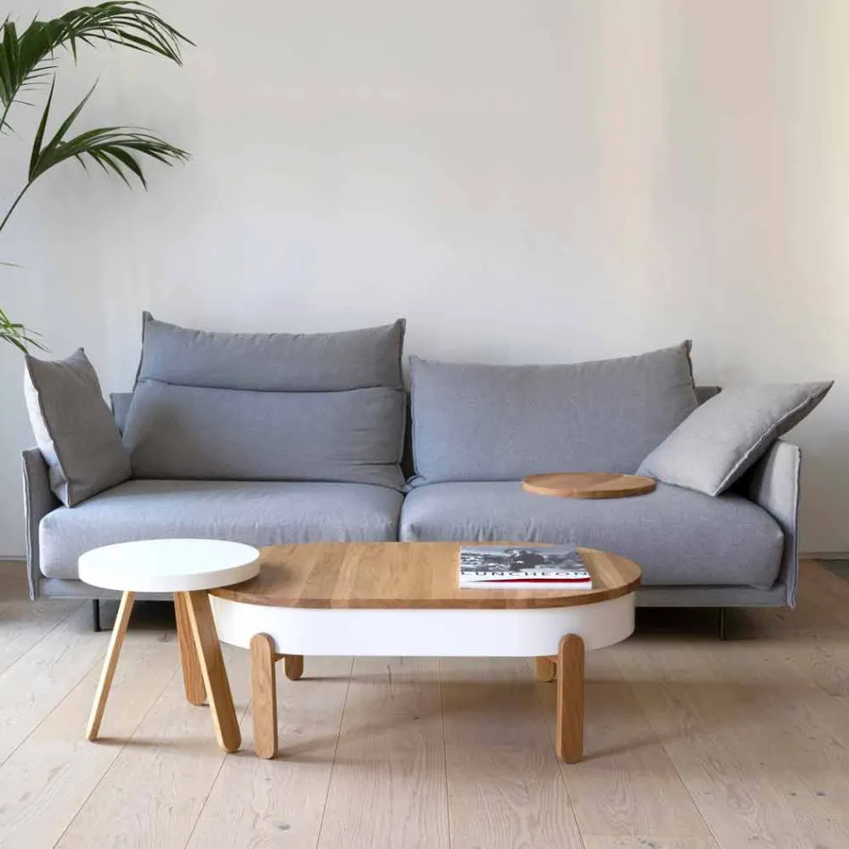 Mesa de Centro Design em Madeira Maciça e Metal Lacado - Salerno Viadurini