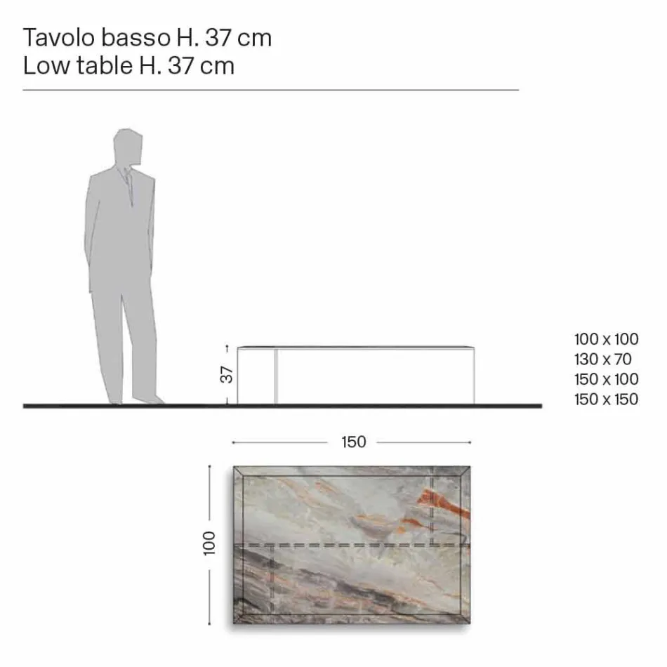 Mesa de Centro Design em Mármore com Base em Vidro Made in Italy - Molino Viadurini