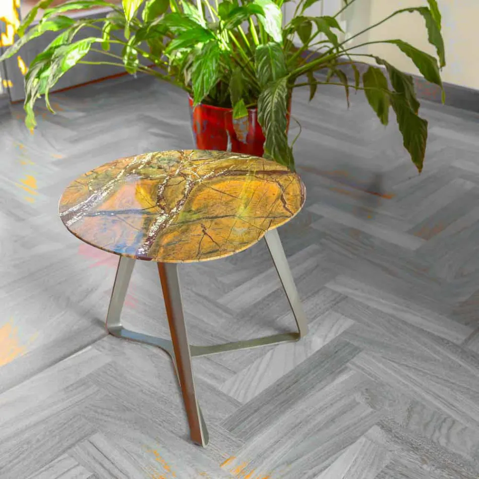 Mesa de centro artesanal em mármore e aço made in Italy - Prince Viadurini