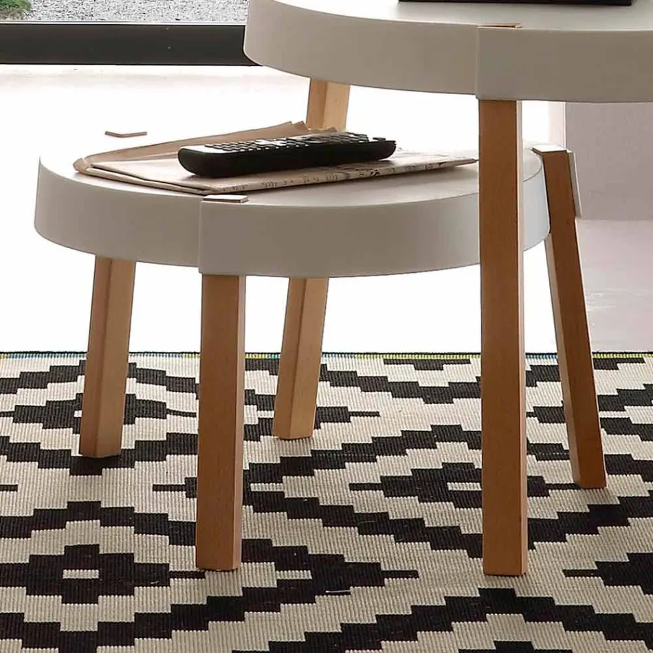 Mesa pequena em madeira de faia com tampo em polipropileno branco Pineto Viadurini