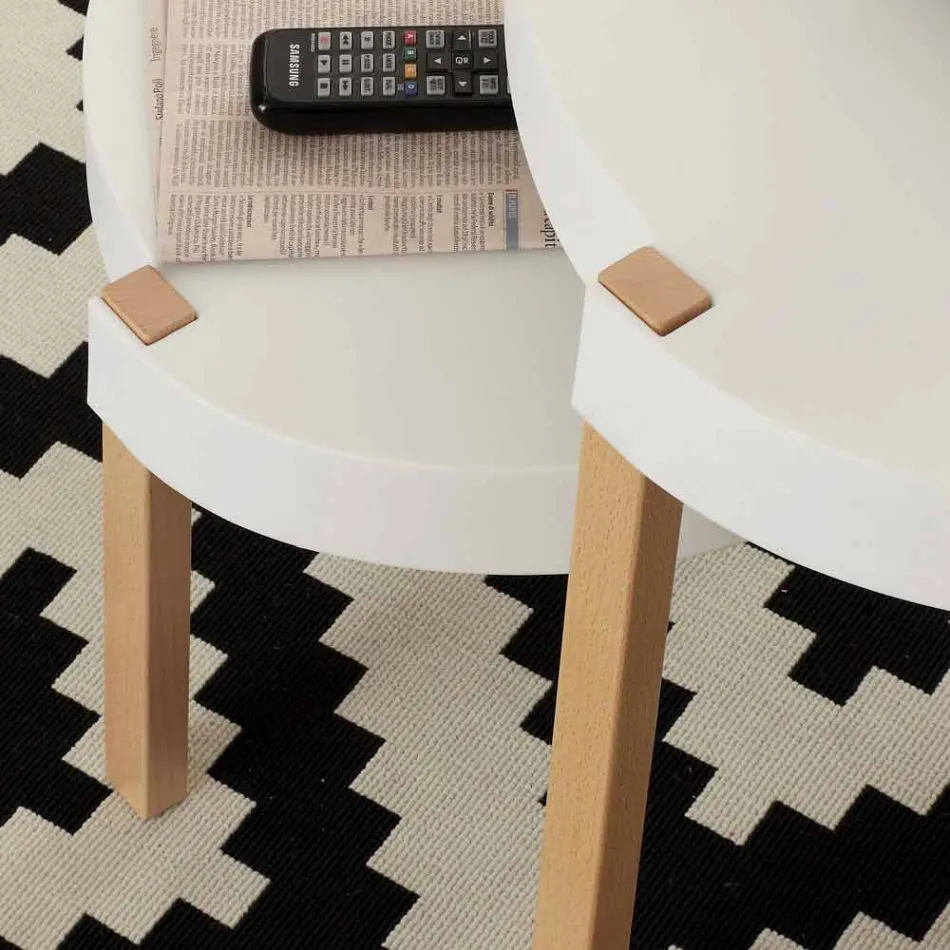 Mesa pequena em madeira de faia com tampo em polipropileno branco Pineto Viadurini