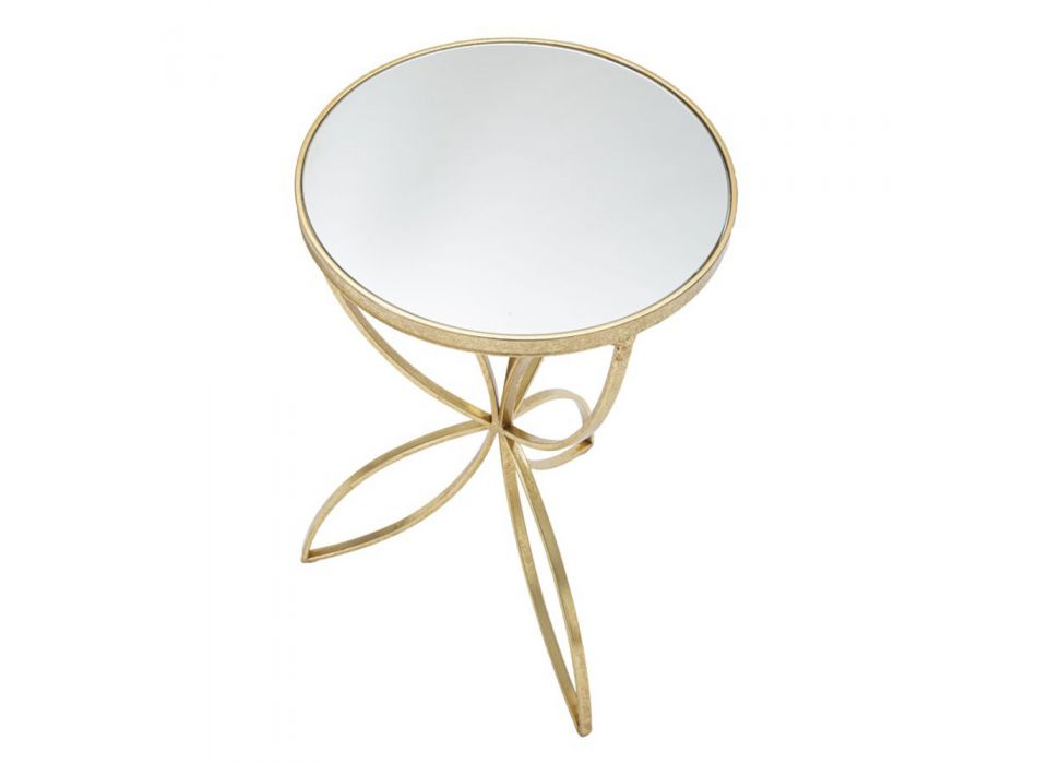 Mesa de centro de ferro dourado com espelho redondo - Umari Viadurini