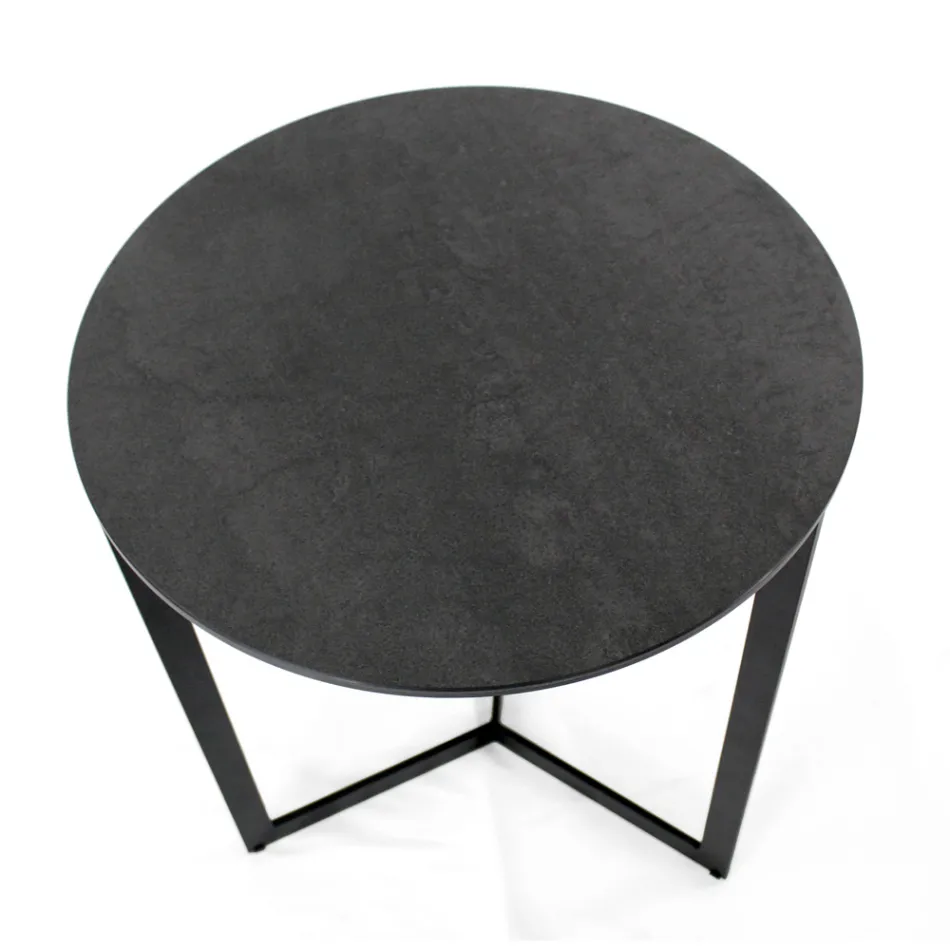 Mesa de centro de grés com base de aço fabricada na Itália - Aspira Viadurini