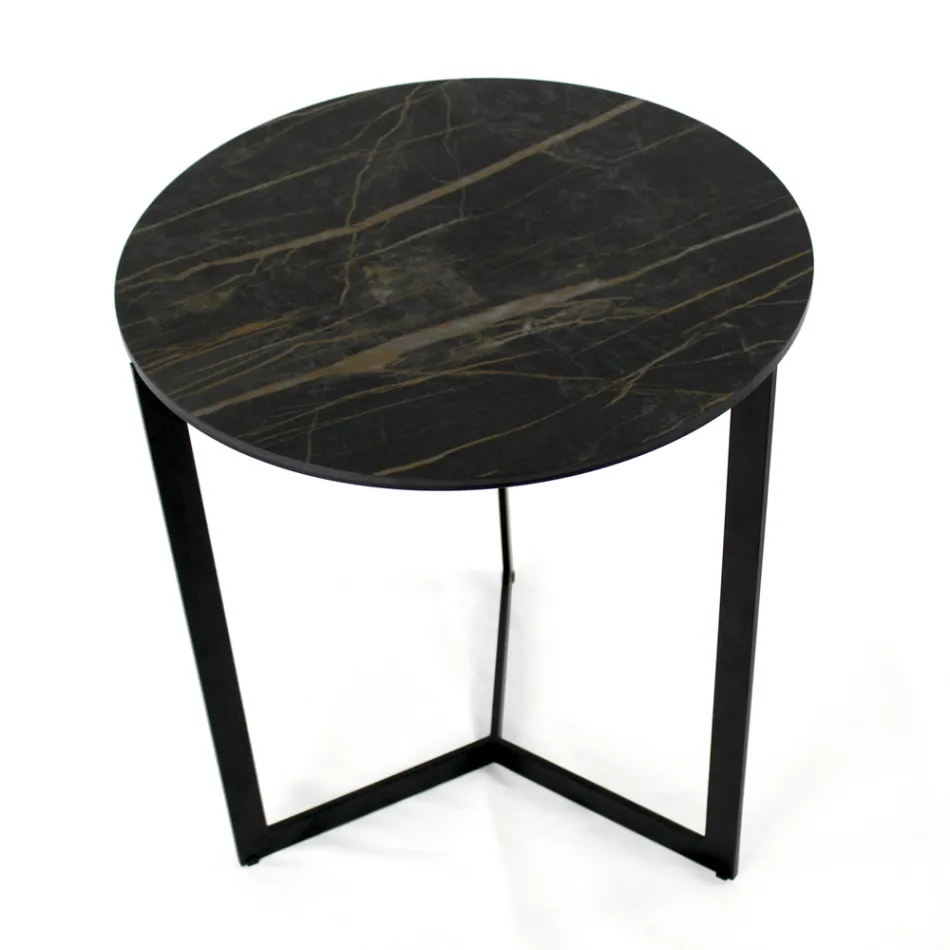 Mesa de centro de grés com base de aço fabricada na Itália - Aspira Viadurini