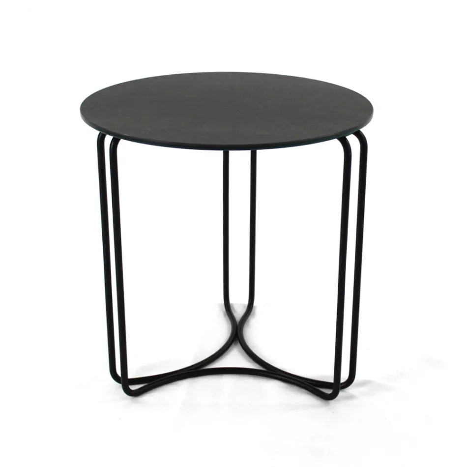 Mesa de centro em grés redondo e base com 3 luas crescentes Made in Italy - Arepa Viadurini