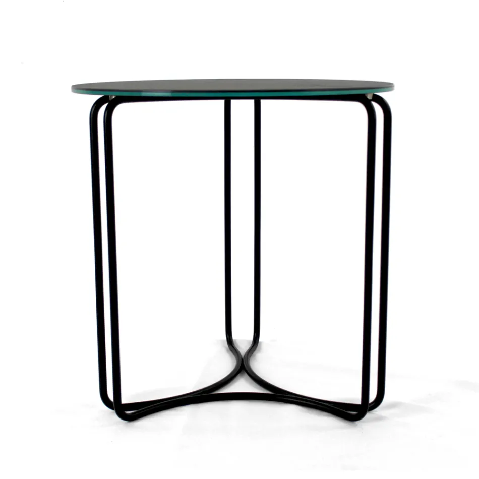 Mesa de centro em grés redondo e base com 3 luas crescentes Made in Italy - Arepa Viadurini