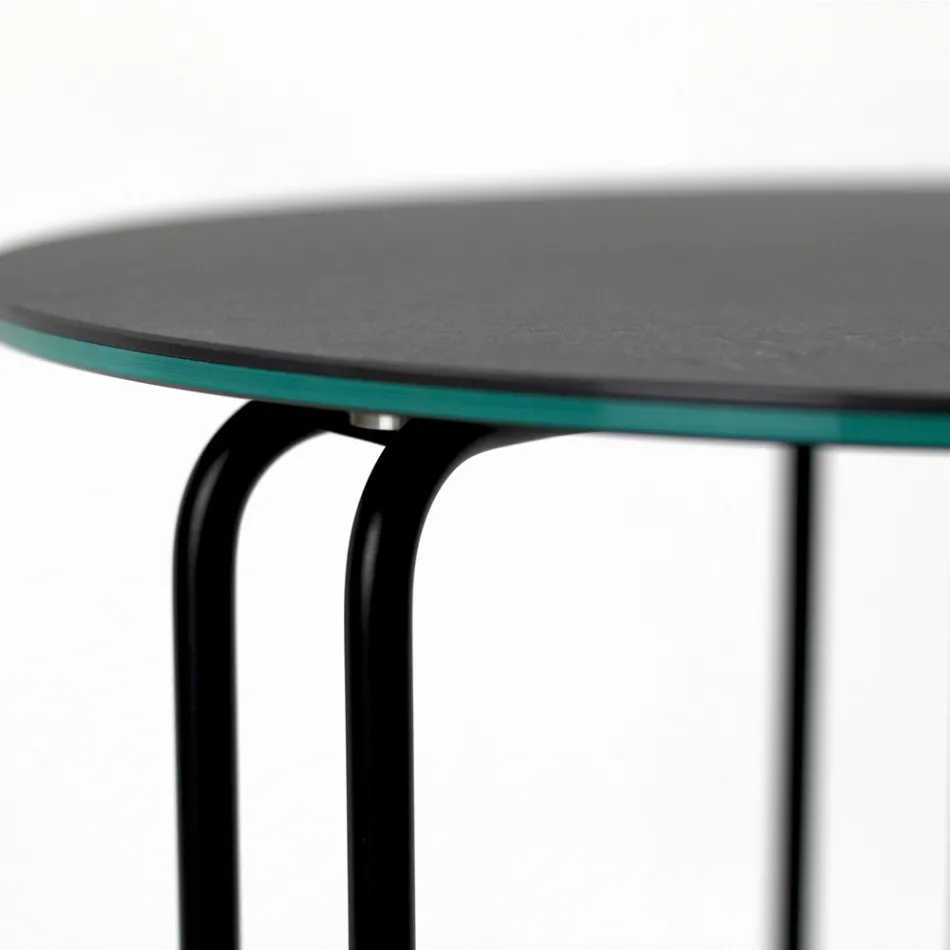 Mesa de centro em grés redondo e base com 3 luas crescentes Made in Italy - Arepa Viadurini