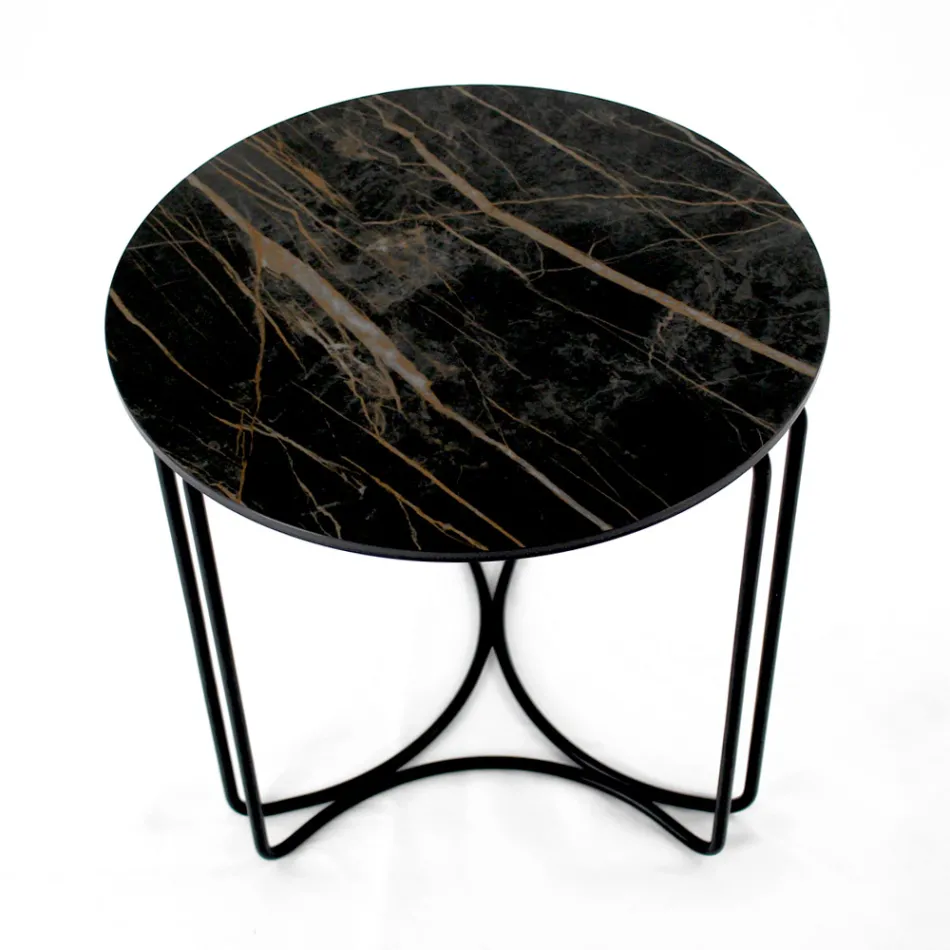 Mesa de centro em grés redondo e base com 3 luas crescentes Made in Italy - Arepa Viadurini