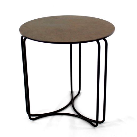 Mesa de centro em grés redondo e base com 3 luas crescentes Made in Italy - Arepa Viadurini