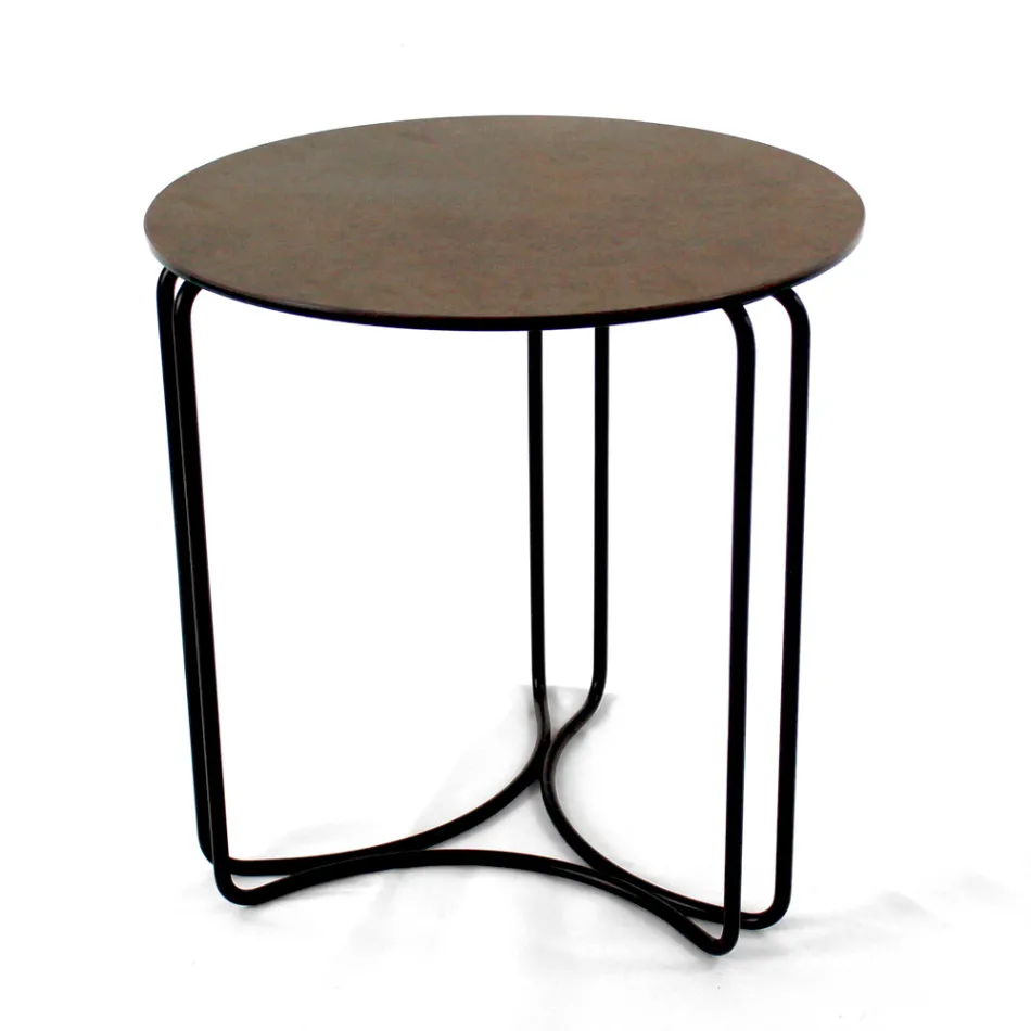 Mesa de centro em grés redondo e base com 3 luas crescentes Made in Italy - Arepa Viadurini