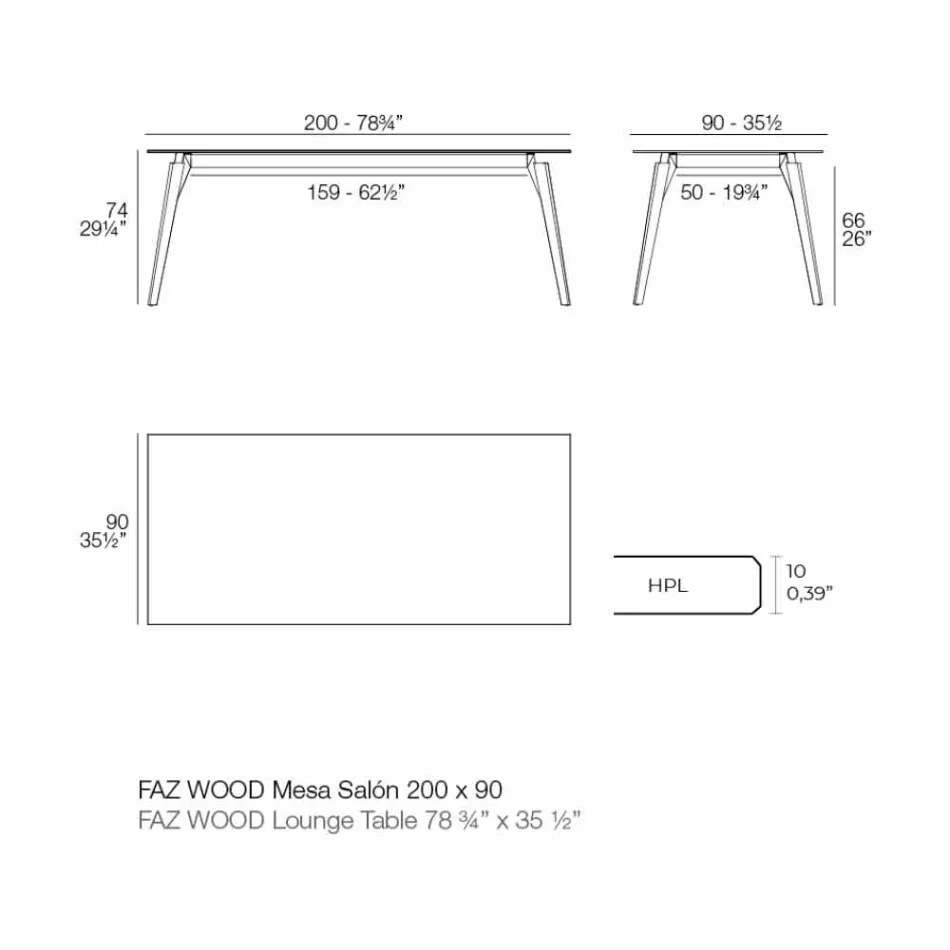 Mesa de Centro em Branco ou Preto Laminado em 2 Tamanhos - Faz Wood by Vondom Viadurini