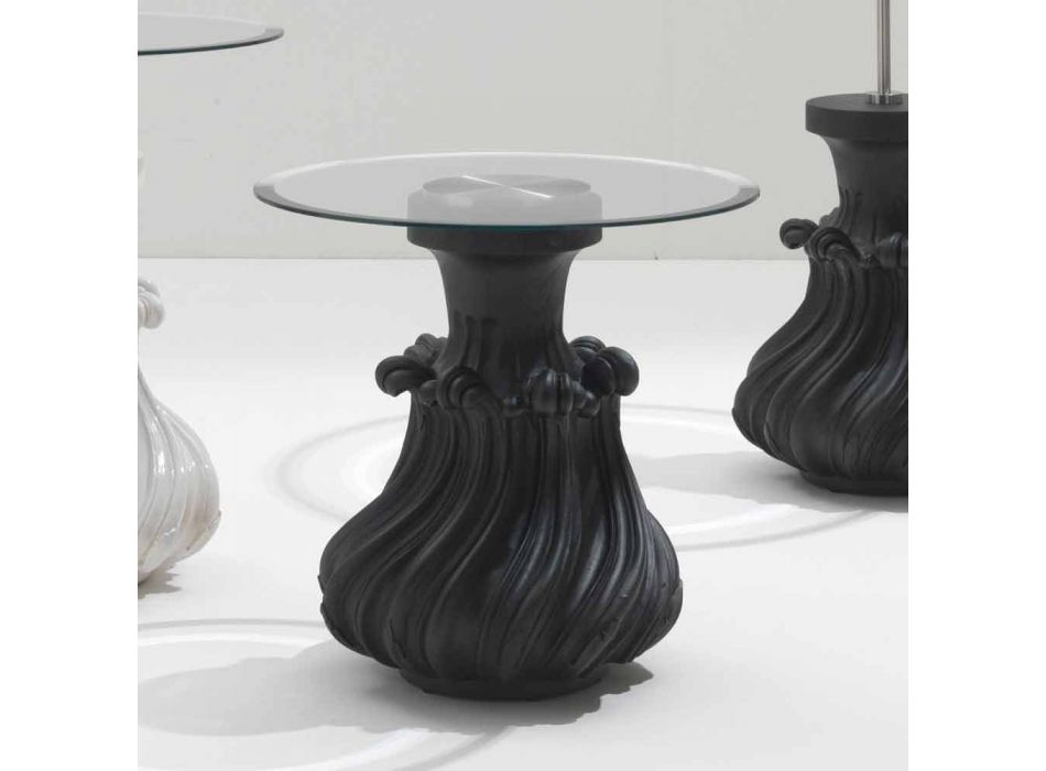 Mesa de café em madeira maciça e cristal de 60cm de diâmetro, Margo Viadurini