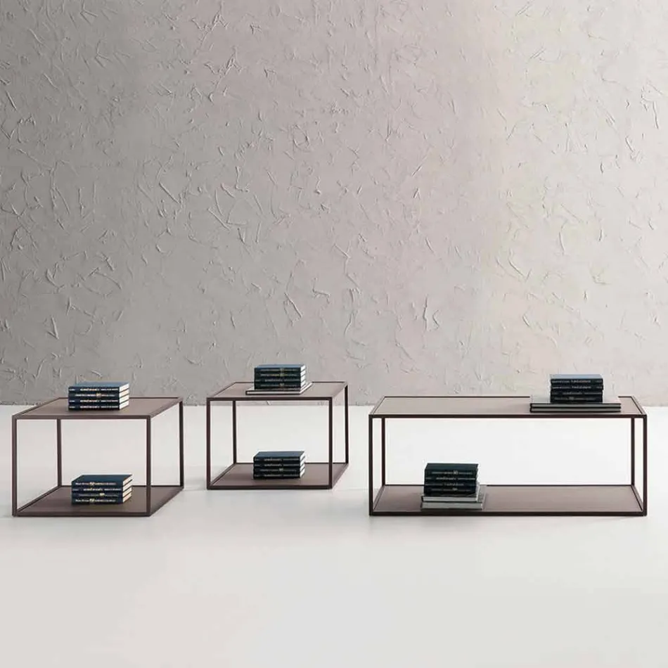 Mesa de centro de metal com tampos de cristal Made in Italy - Fermio Viadurini